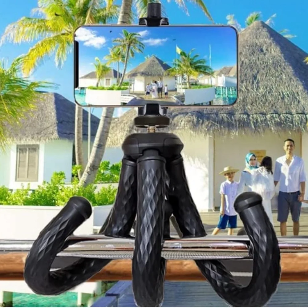 NEW! Flexible Tripod Phone Camera Stand Holder Bluetooth Remote Compact Black